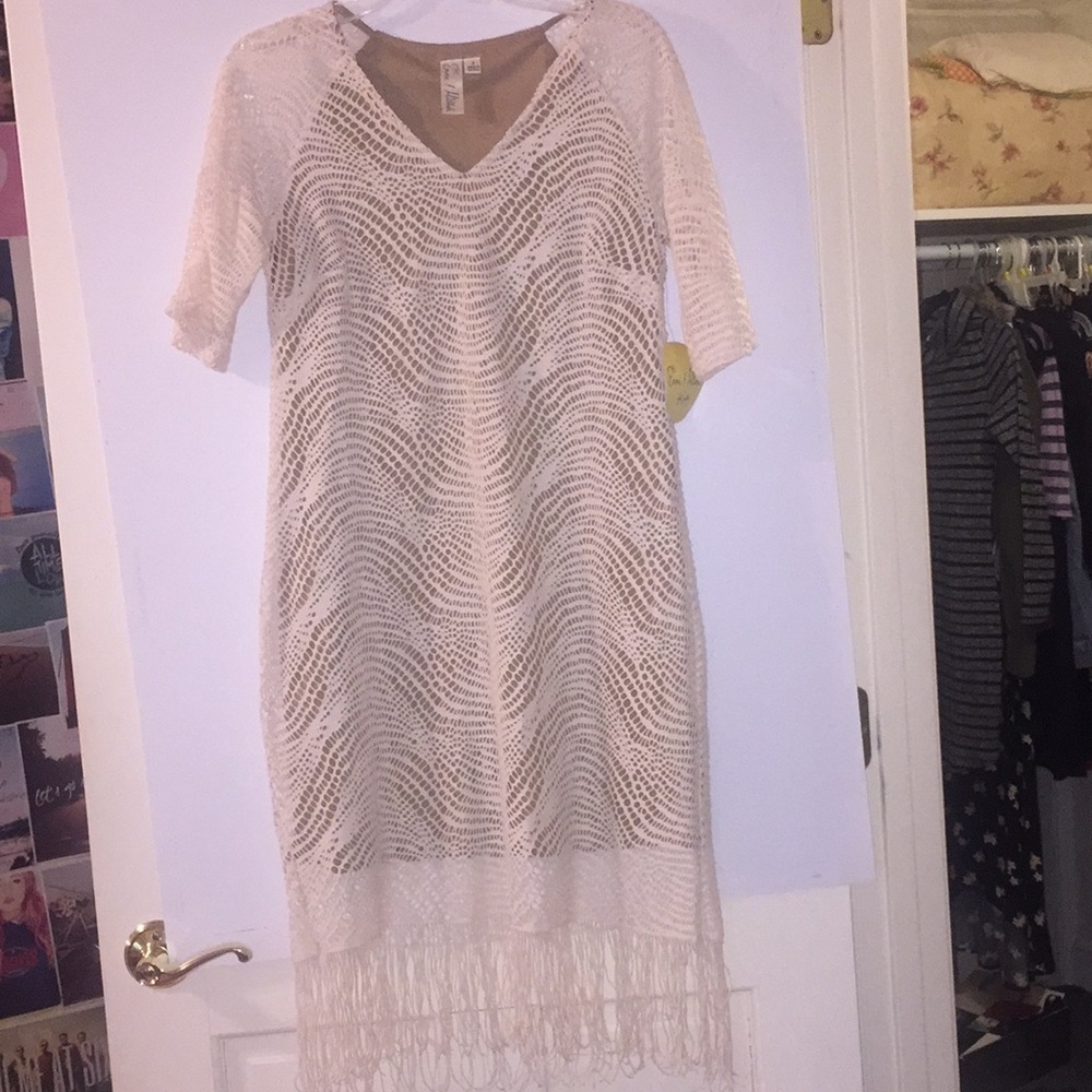 NWT Emma & Michele Fringe Crochet Midi Dress